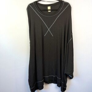 Free People Oversized Black Tee Slouchy Pullover Bat Wing Contrast Seams‎ SZ XS
